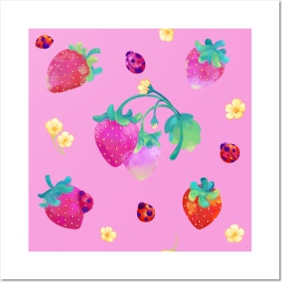 Strawberries and ladybugs Posters and Art